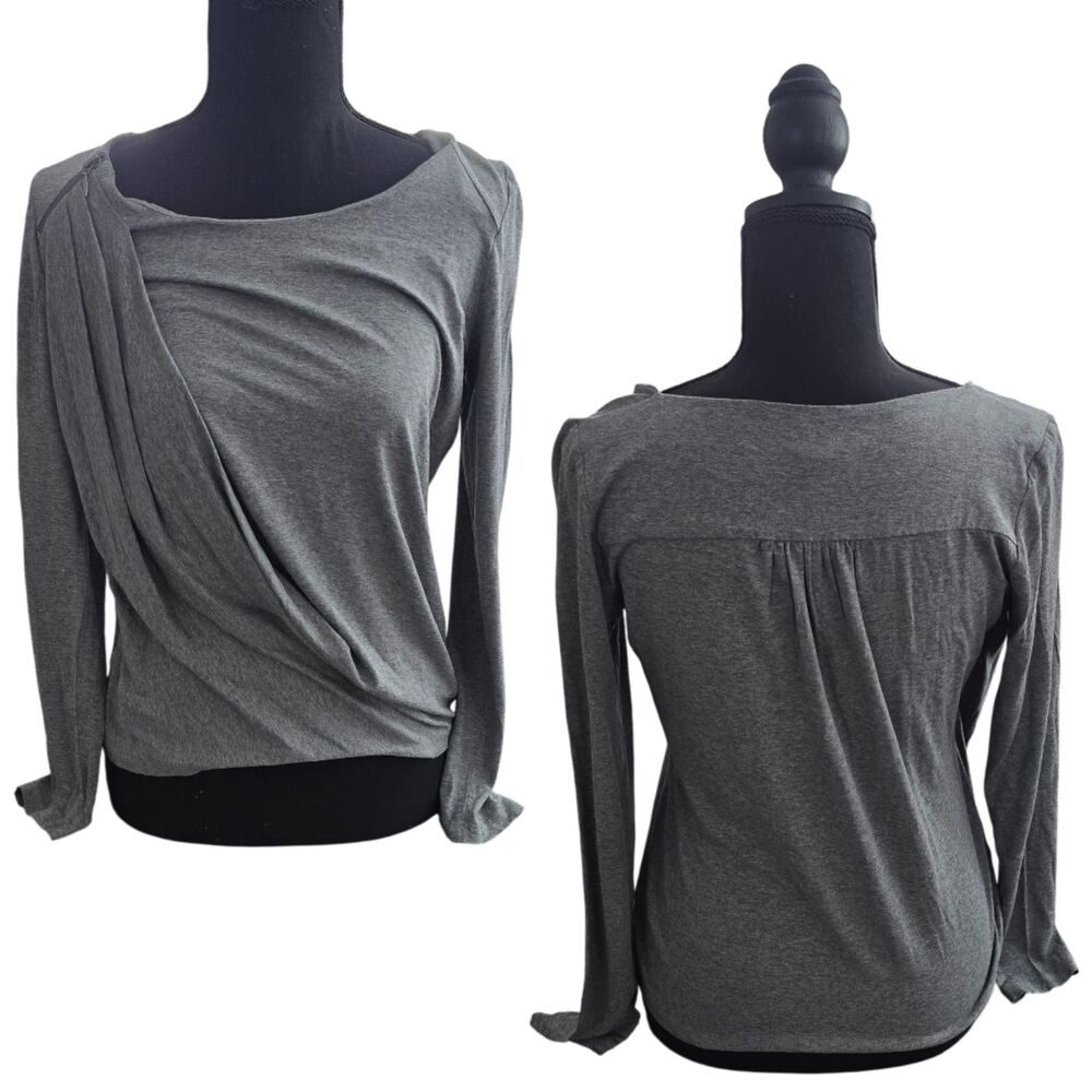 Ronen Chen Asymmetric Draped Gray Long Sleeve Top Size 1 / US 6